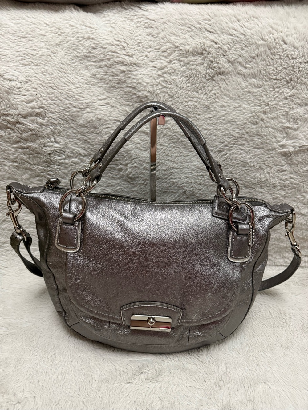 Kristin Metallic Silver Leather Satchel /Hobo bag